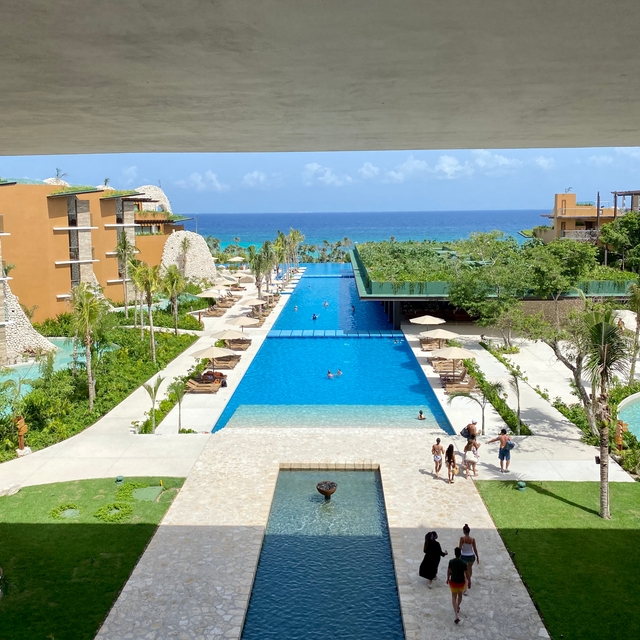 view toward beach from hotel room